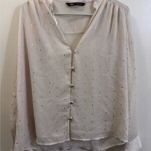 Zara Cream Sheer Button-Up Blouse